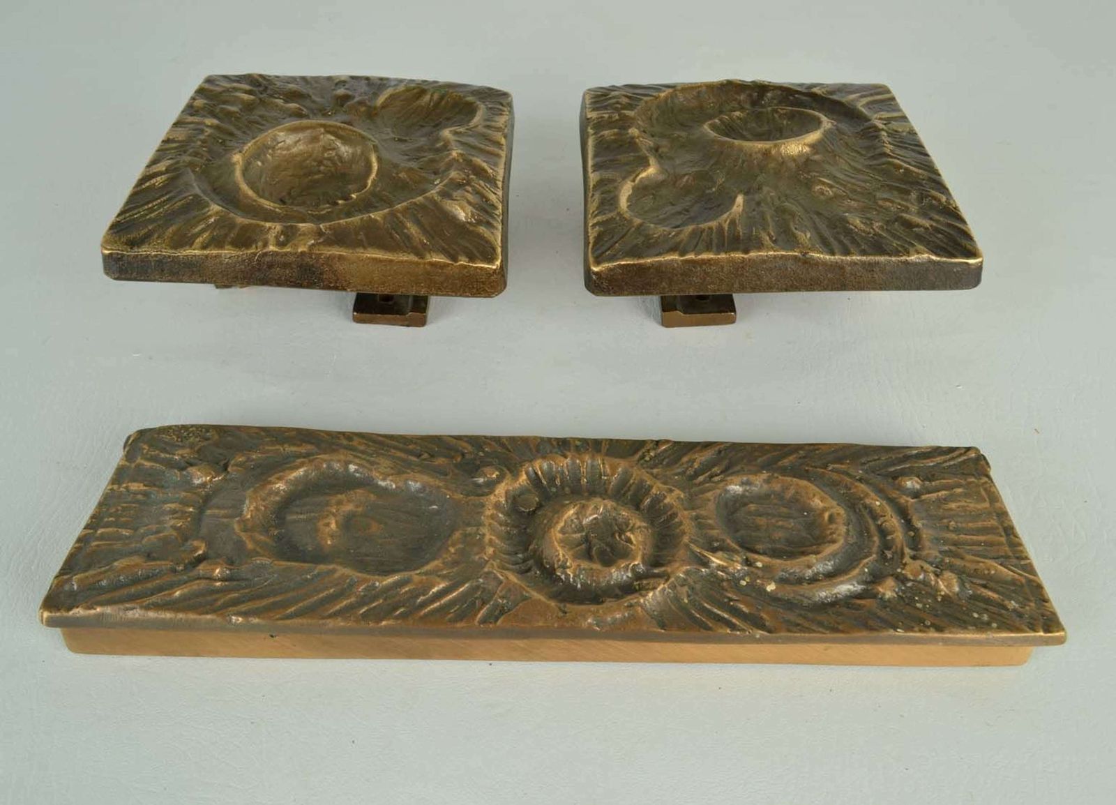 Three Push Pull Door Handles And Letterbox With Crater Relief photo vinterior