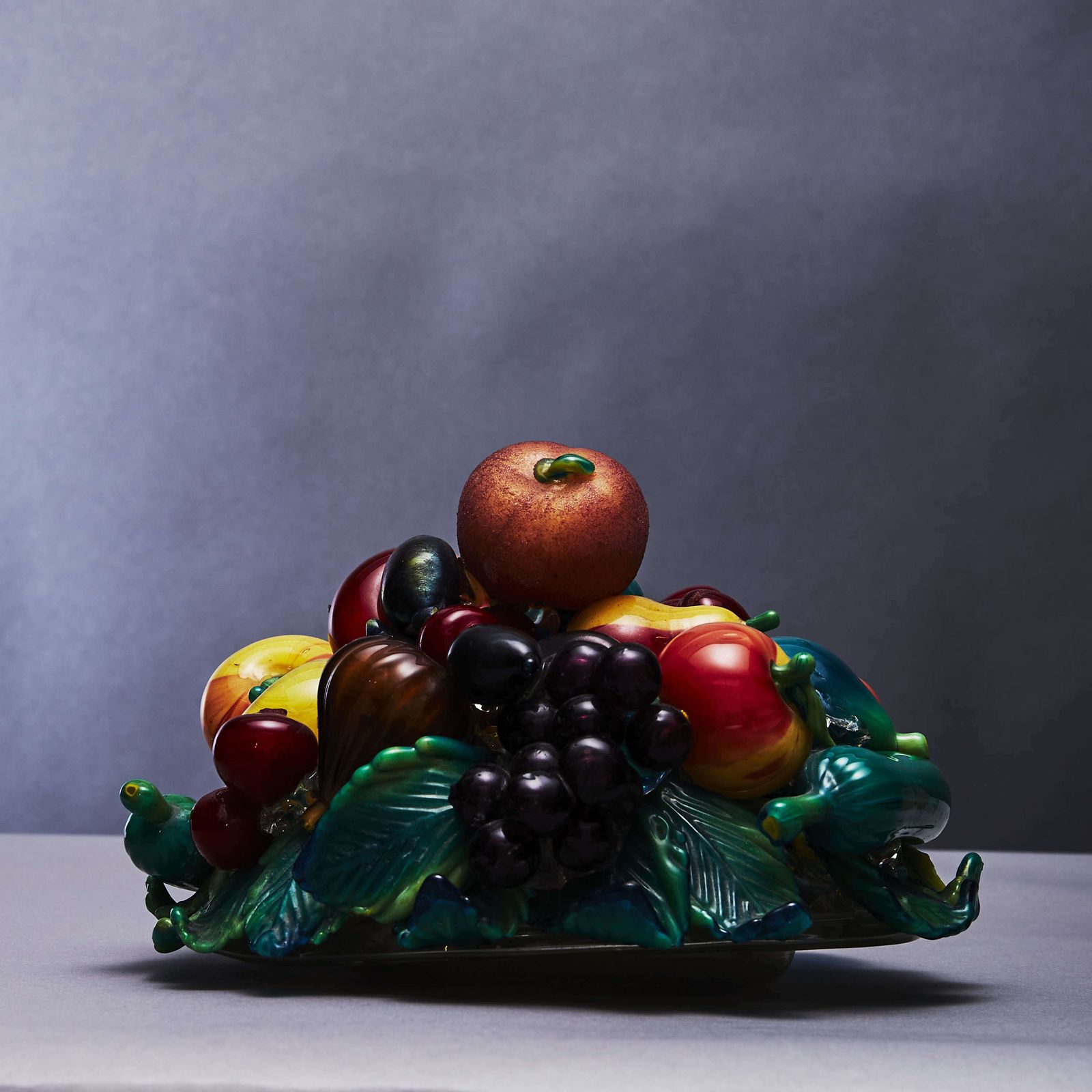 photo for sale Pair Of Still Life Fruit Bowls Murano Glass By Aristi Barovier,1920's
