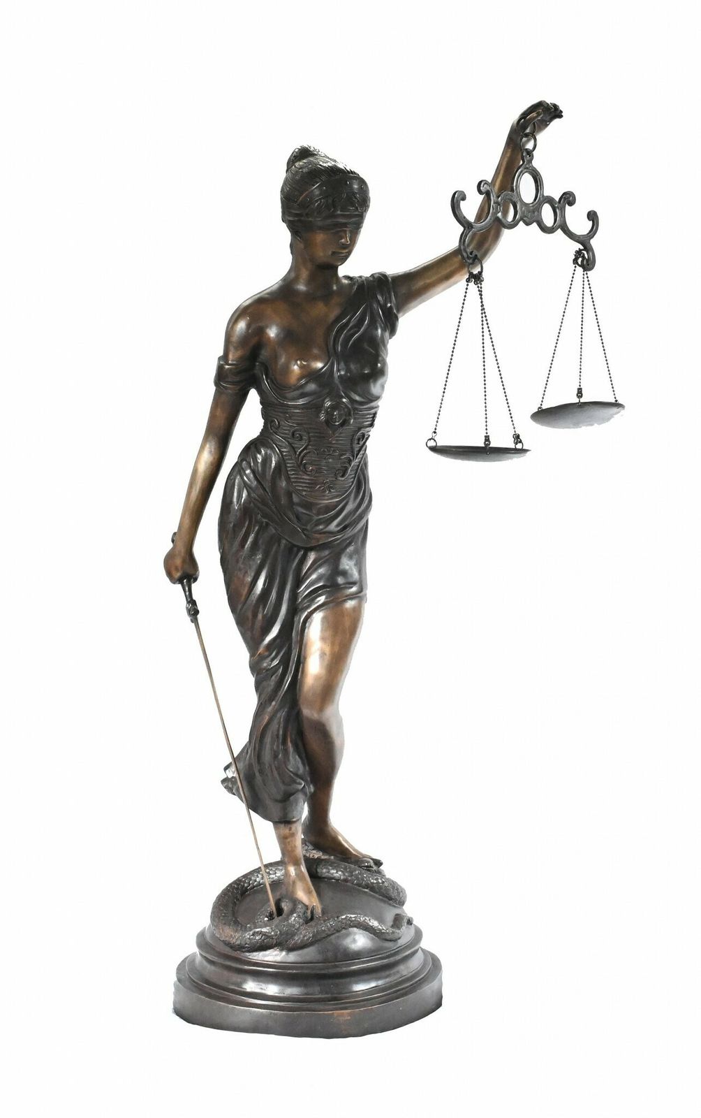 Xl French Bronze Statue Lady Justice Scales Figurine Snake photo furniture