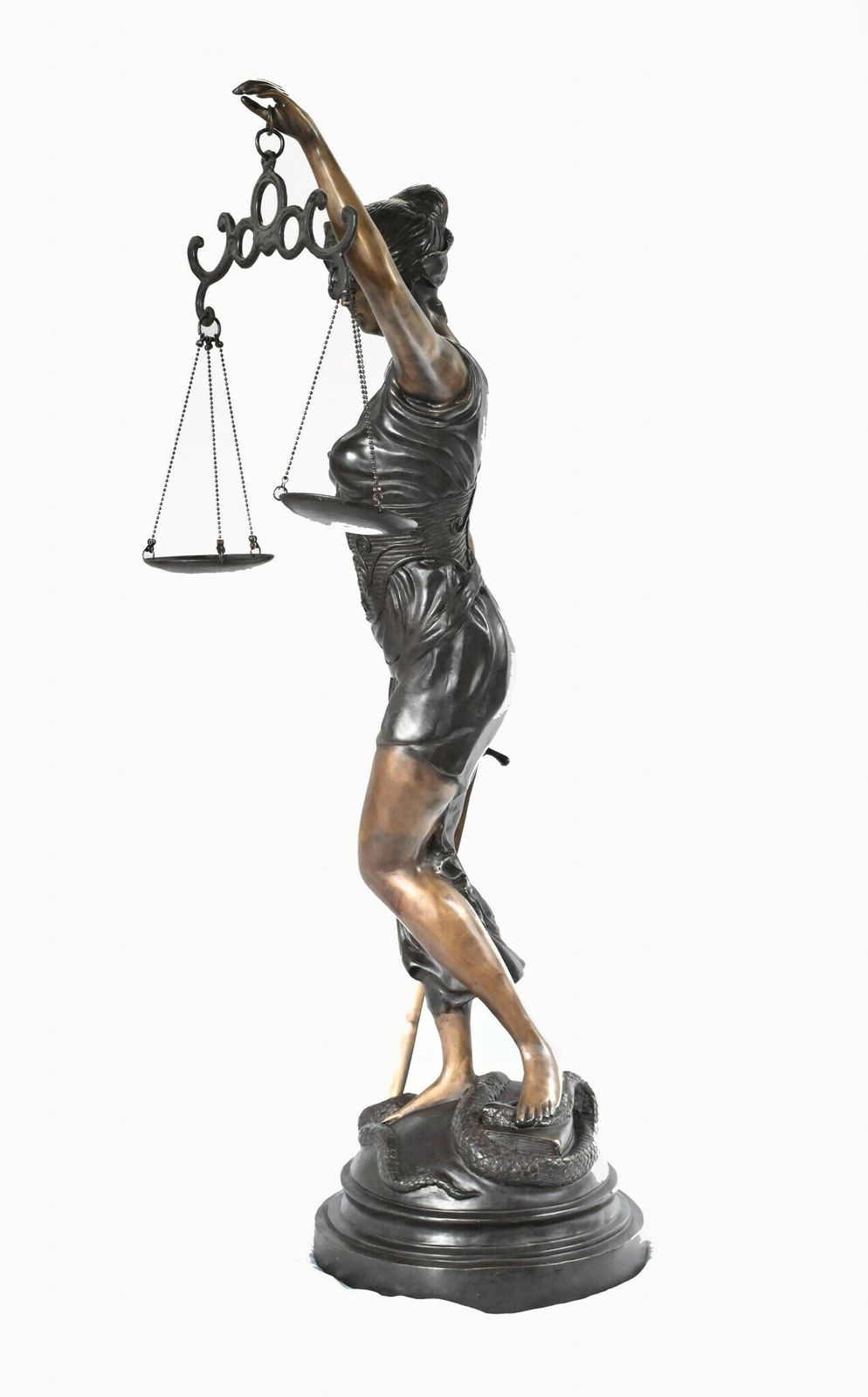 Xl French Bronze Statue Lady Justice Scales Figurine Snake photo buy