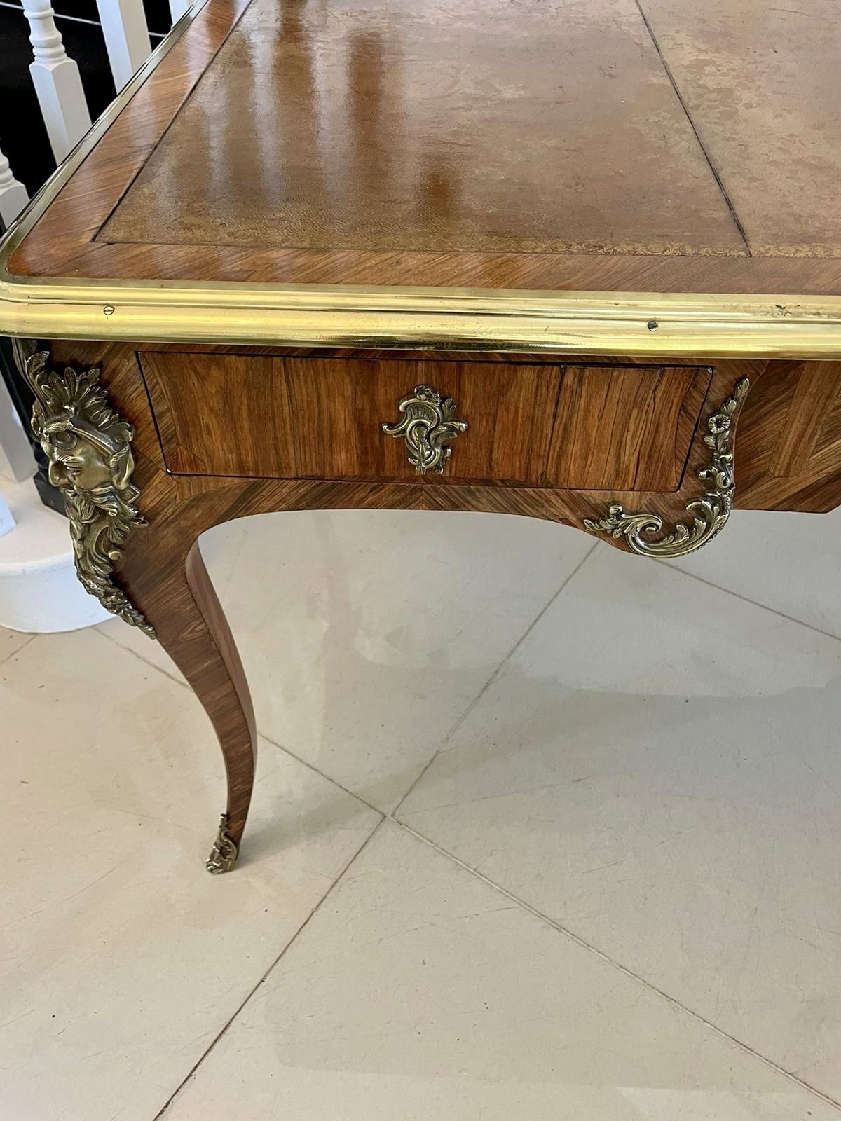 Large Antique Quality Freestanding Kingwood Ornate Ormolu Mounted Partners Plat Desk photo vintage