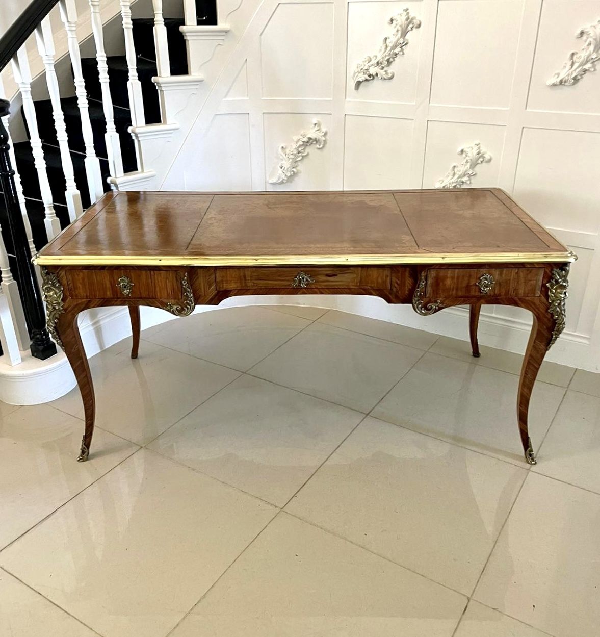 Large Antique Quality Freestanding Kingwood Ornate Ormolu Mounted Partners Plat Desk