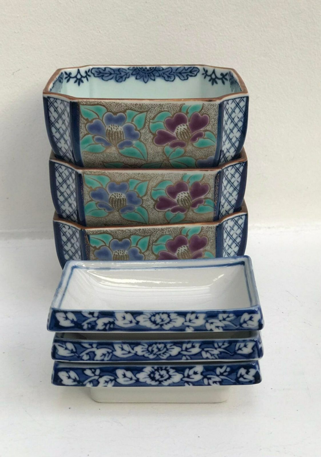 Japanese Bowls Plates Set Serving Sauce Dish, Dinner Sashimi Plate Asian Food Dish Blue Ceramic Porcelain Fish Serving Tray photo vinterior