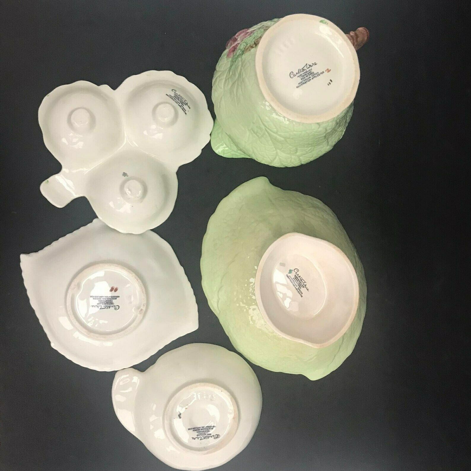 Carlton Ware Dishes Plate Serving Green Foxglove Creamer Plate 4 Pieces Green Decoration English Collectors Antique China photo vinterior