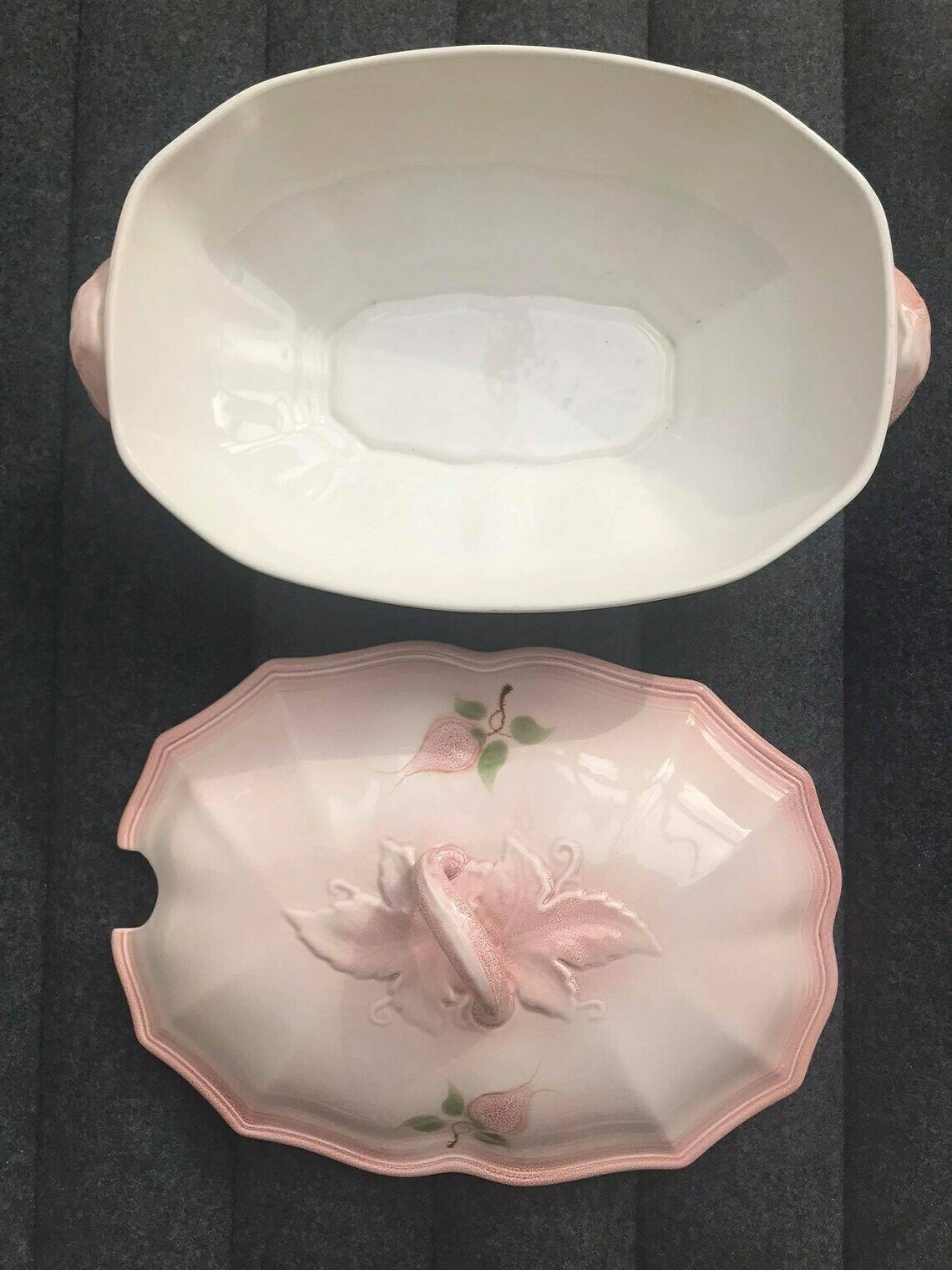photo furniture Soepterrine Groenteschaal Grote Serveerschaal Vintage Zachtroze Vintage Majolica Huwelijkscadeau Mid Century Van Salins Les Bains Handgeschilderd