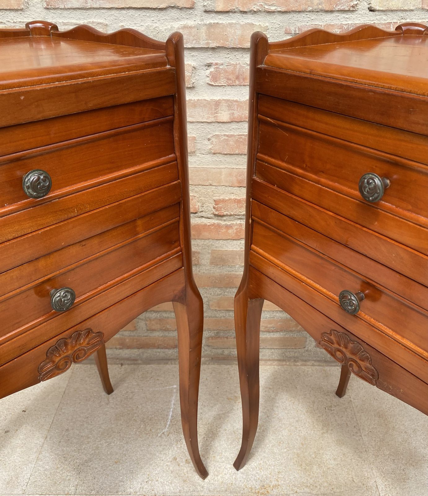 Pair Of French Cabriole Legs Nightstands Or Bedside Tables photo vintage