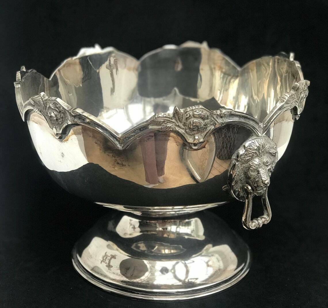 photo for sale Centerpiece Fruit Bowl 900 Sterling Silver Egyptian Fruit Bowl Footed Fruit Dish Double Handled Lion Vintage Luxury Wedding Gift