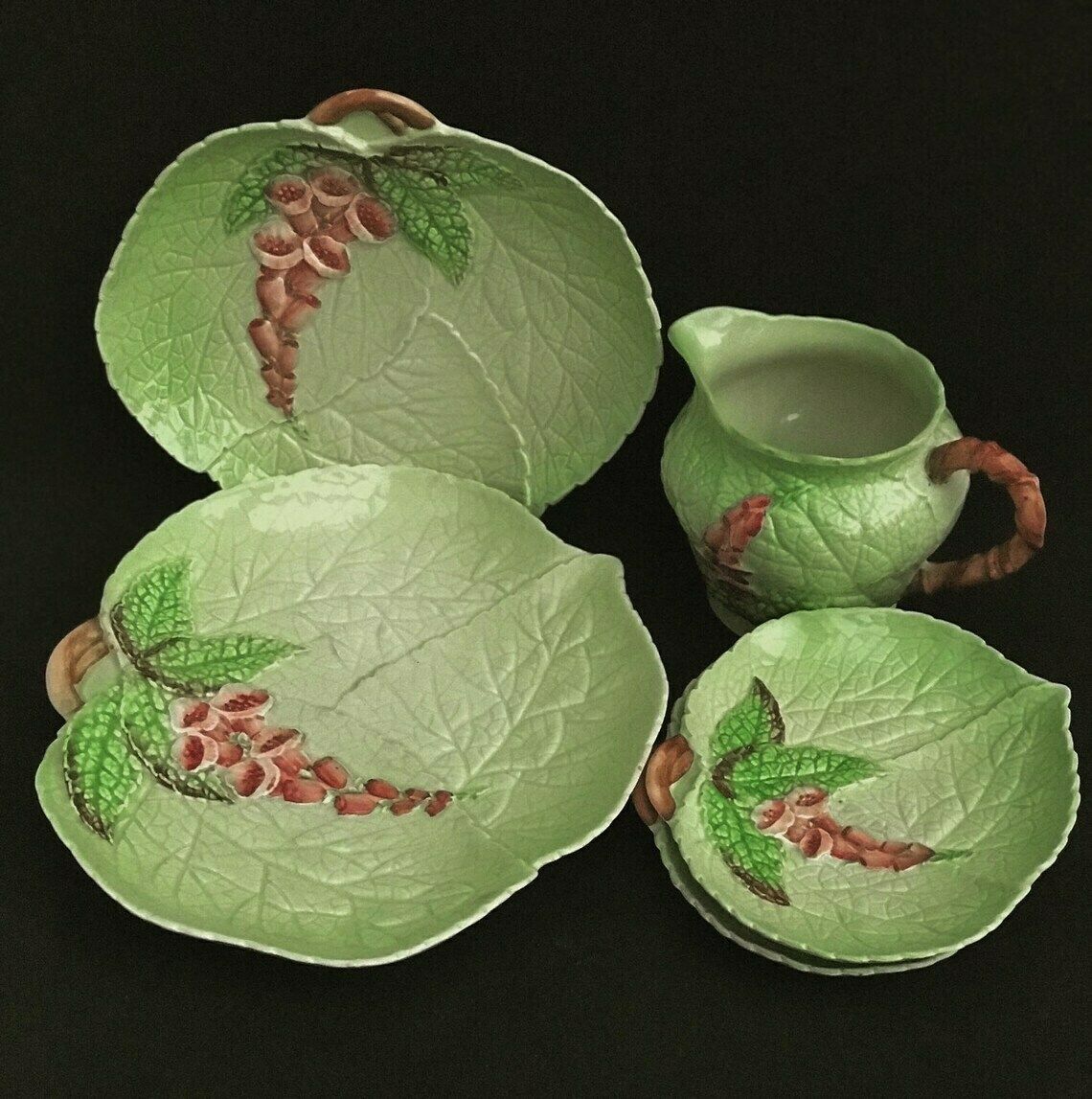 Carltonware Dishes Plate Serving Green Foxglove Creamer Plate 4 Pieces Green Decoration English Collectors Antique China