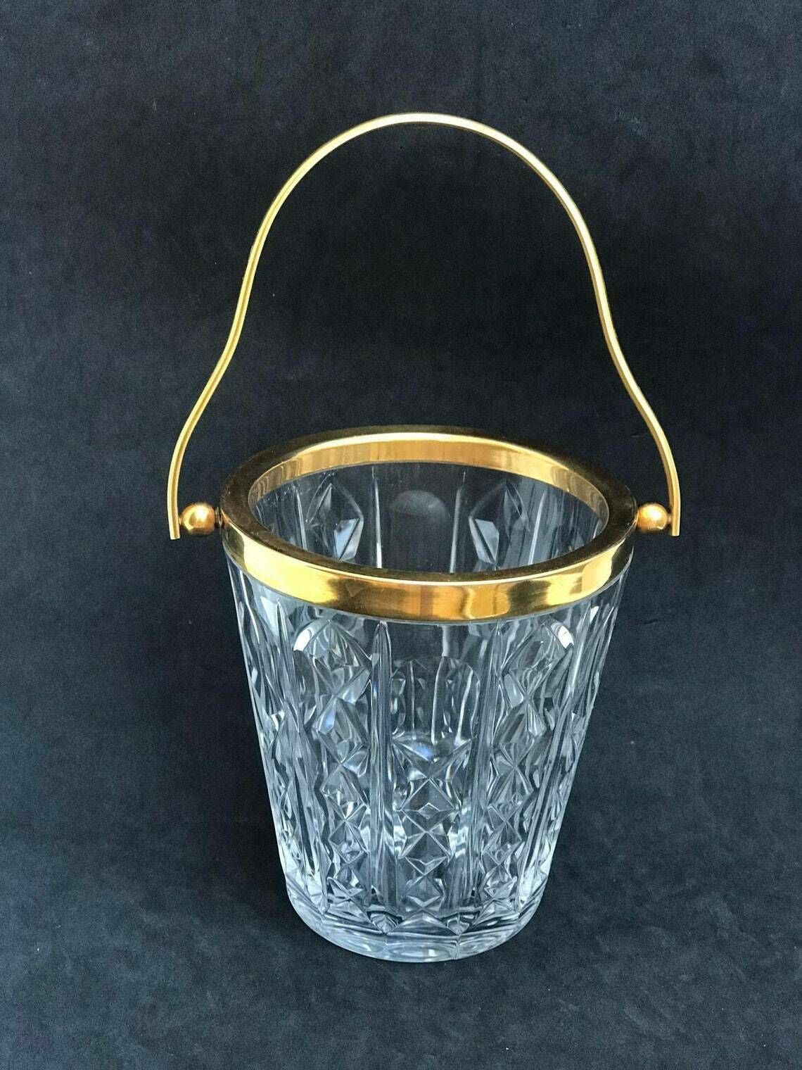 Ijsemmer Val Saint Lambert Zwaar Geslepen Kristal Met Gouden Metalen Handvatten Mid Century Barware Mixology Tools Bar Cart Hollywood Regency photo 232.0