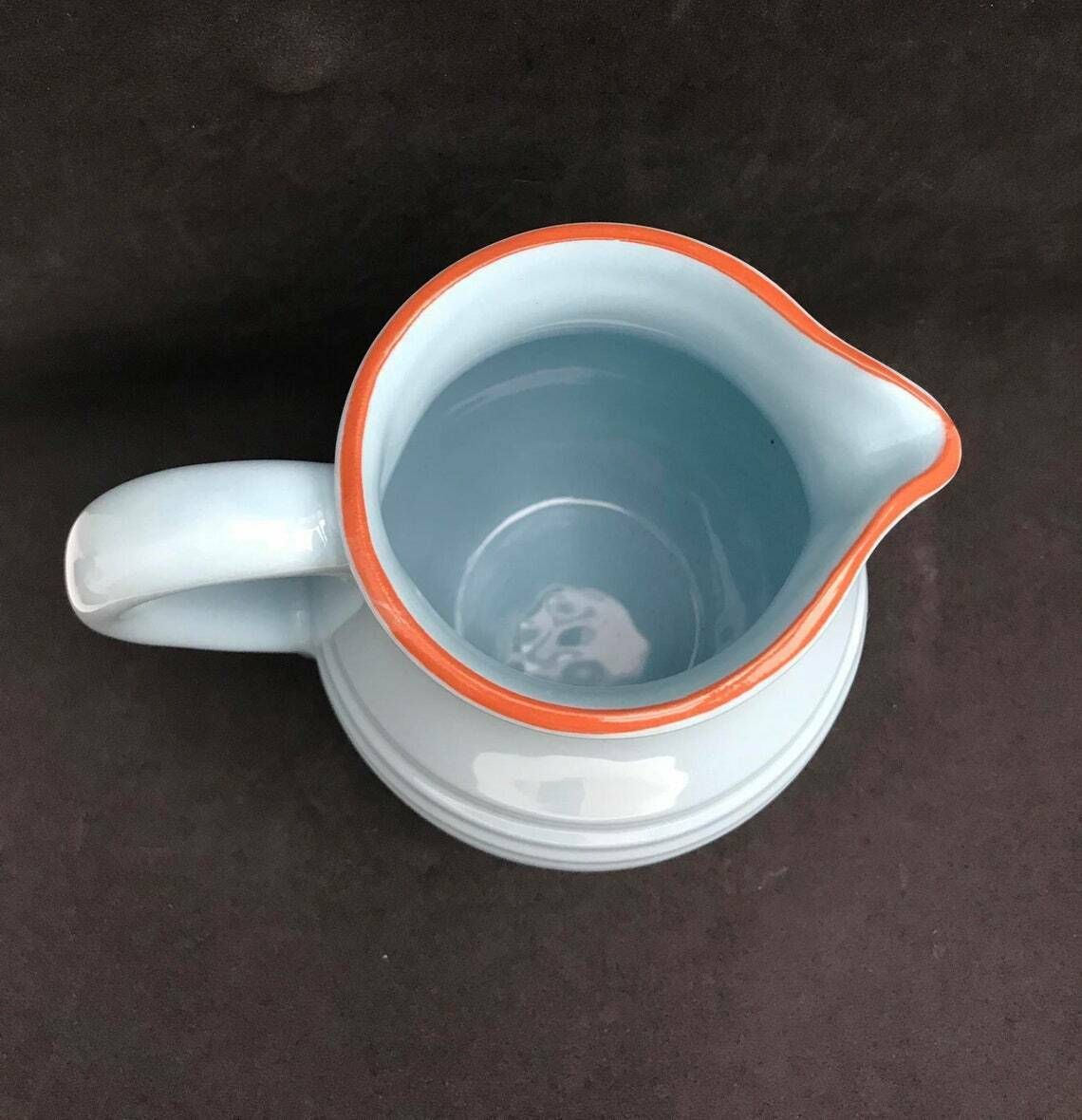 Pitcher Stoneware Water Or Wine Large James Oliver Pottery, French Country Blue Cobalt Antique Grey Ceramic Stoneware photo for sale