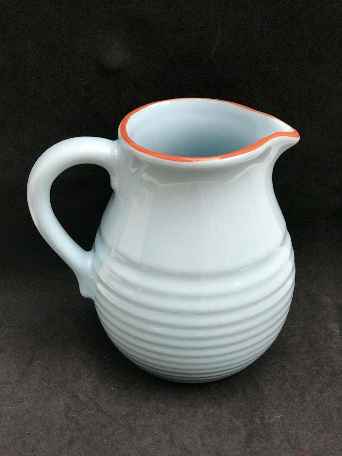 photo furniture Pitcher Stoneware Water Or Wine Large James Oliver Pottery, French Country Blue Cobalt Antique Grey Ceramic Stoneware