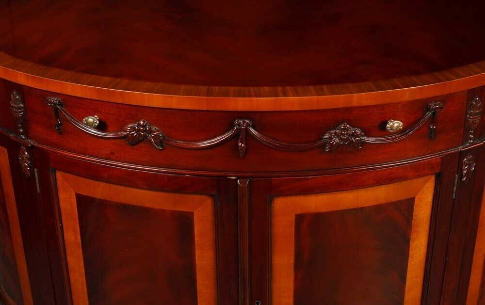 Regency Demi Lune Commode Cabinet Mahogany Satinwood Banding Server photo vintage