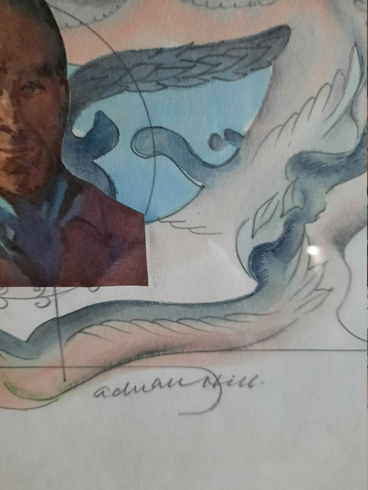 Original Watercolour, Pencil, Pen & Ink Collage By Adrian Hill   Mcm Artist photo for sale
