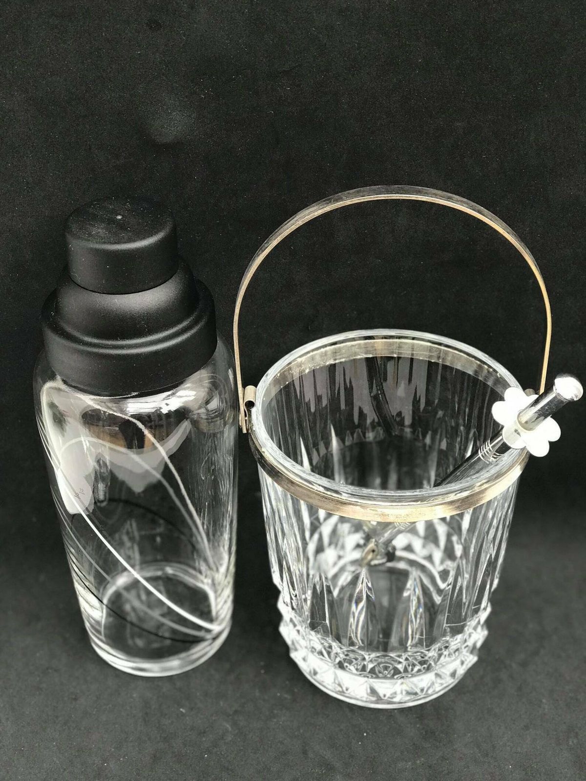 Shaker à cocktail et seau à glace vintage en métal et verre, accessoires de bar Mid Century photo buy