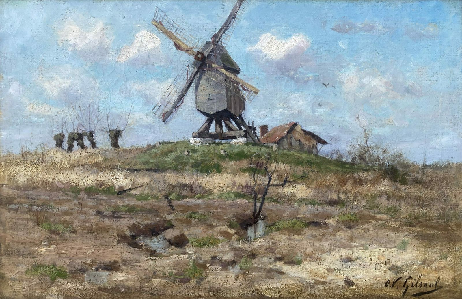 Victor Gilsoul, Brussels 1867 – 1943, Belgian Painter, A Landscape With A Mill, Oil On Canvas