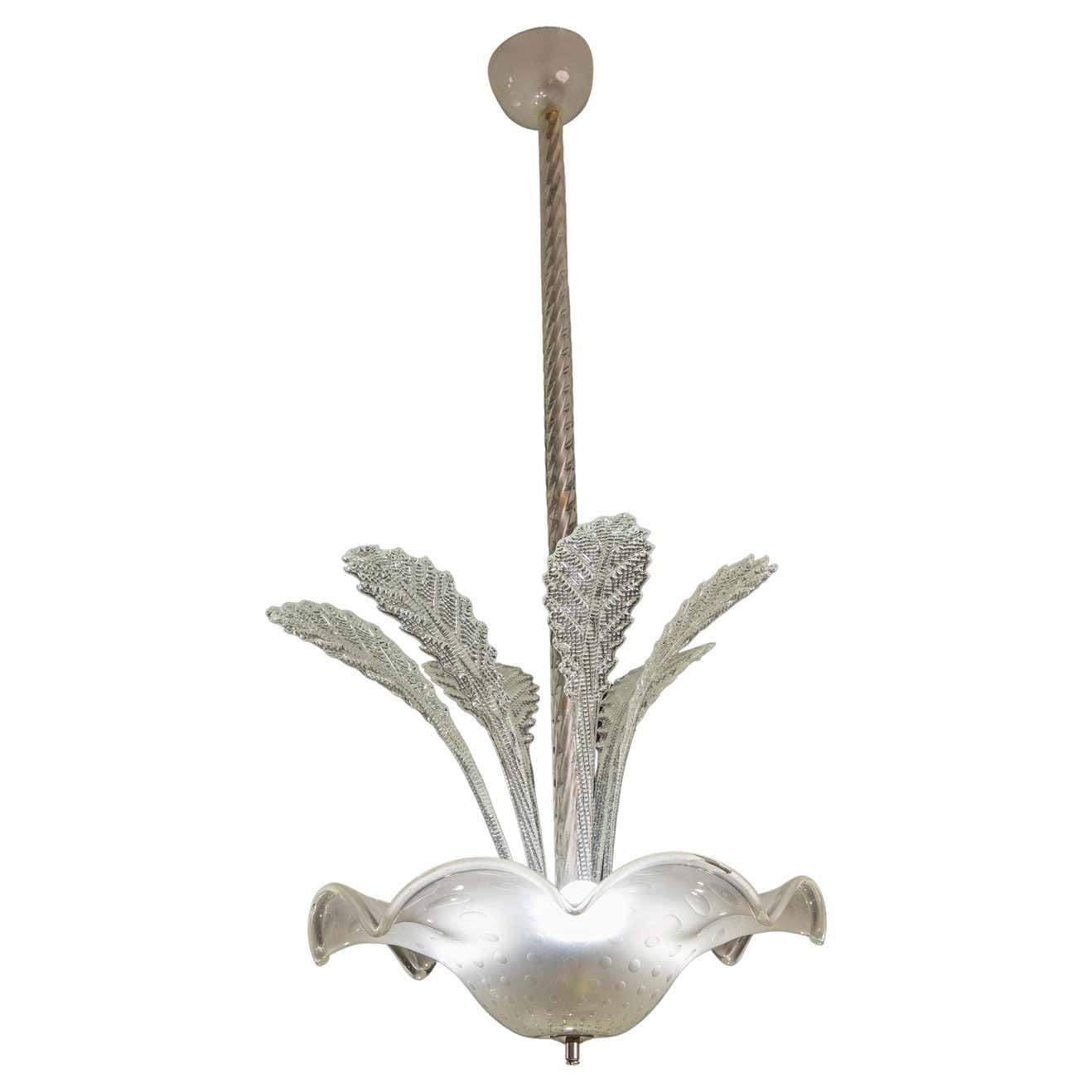 Art Deco Barovier E Toso Chandelier, Bullicante Murano Glass, 1940s