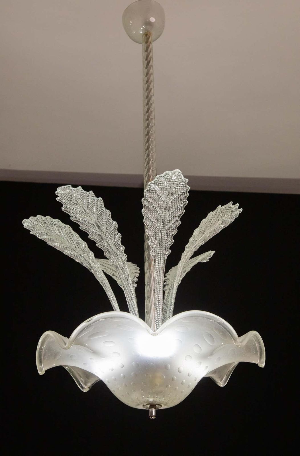 Art Deco Barovier E Toso Chandelier, Bullicante Murano Glass, 1940s photo for sale