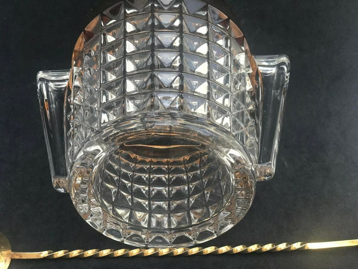 Ice Bucket Heavy Glass Molded With Handles Mid Century Retro Bar Accessories Mcm Gift For Him Hollywood Regency Gold Bar Decor photo buy