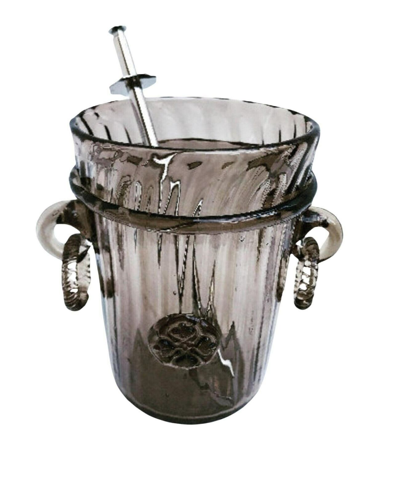Ice Bucket Gray Glass Vintage Crystal Smoked Glass Bar Accessories, Mid Century Modern Vintage Bar, Cocktails Gift Him Wedding Gift