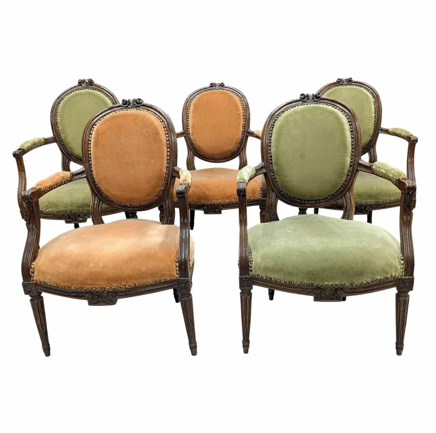 Series Of 5 Armchairs From The Transition Period In Walnut Bench Basket From The Transition Period In Walnut From The 18th Century