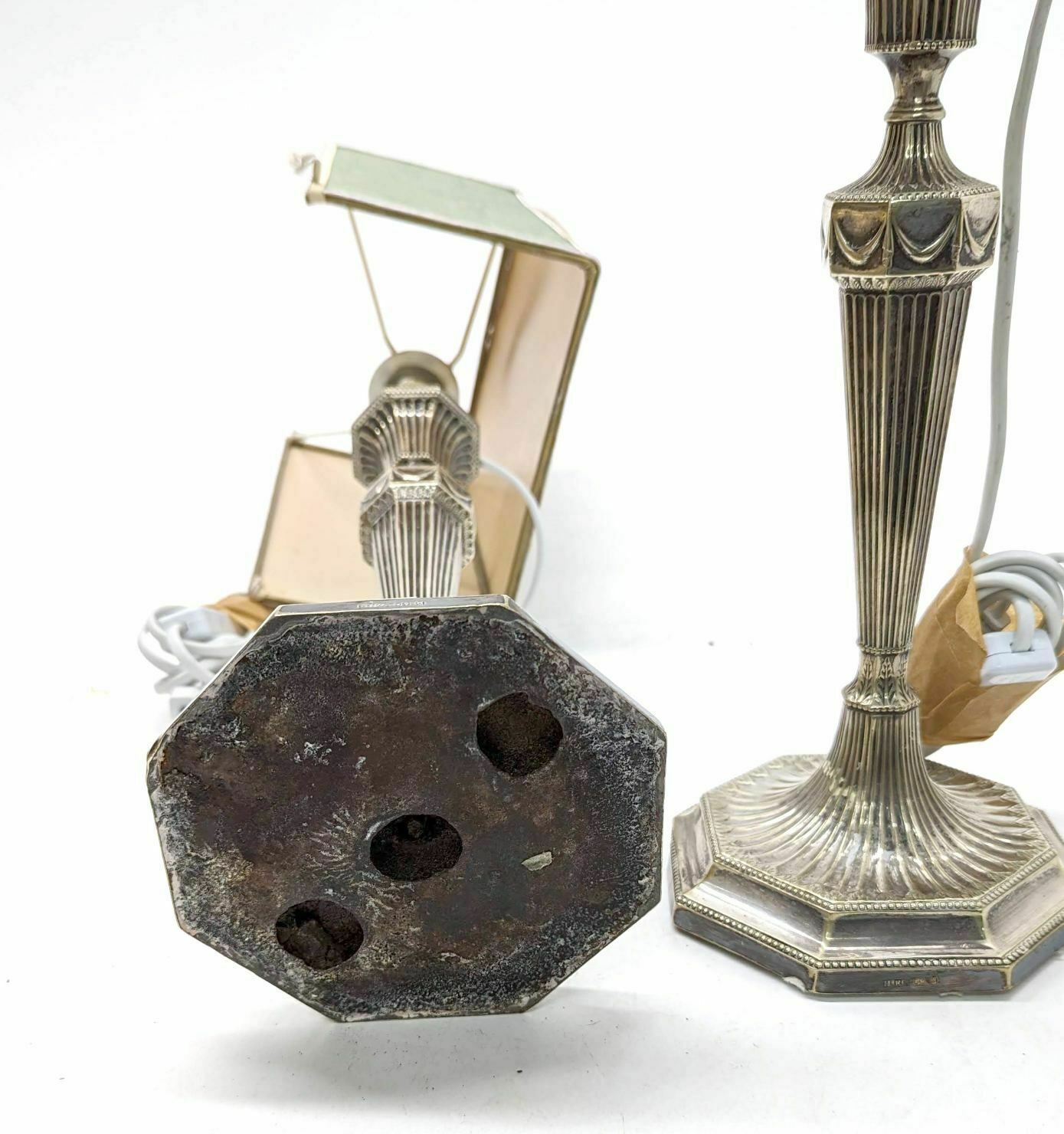 Pair Of English 19th Century Silver Metal Lamps photo Lighting