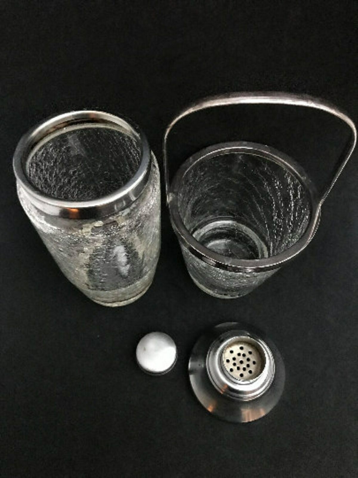 Vintage Set Bar Cocktail Shaker And Ice Bucket Stainless Steel And Crystal Bar Accessories Mid Century Martini Cocktail Mixing Glass photo buy