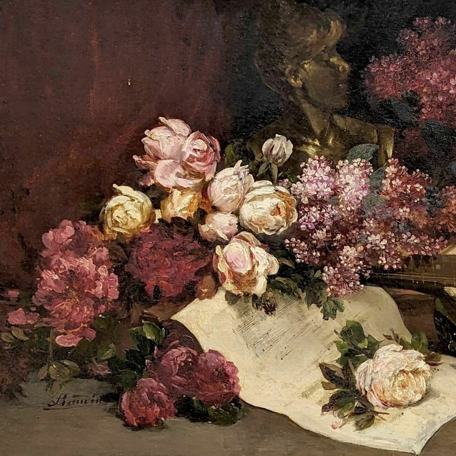 Eugène Baudin Oil On Canvas Still Life With Roses And Lilacs photo furniture