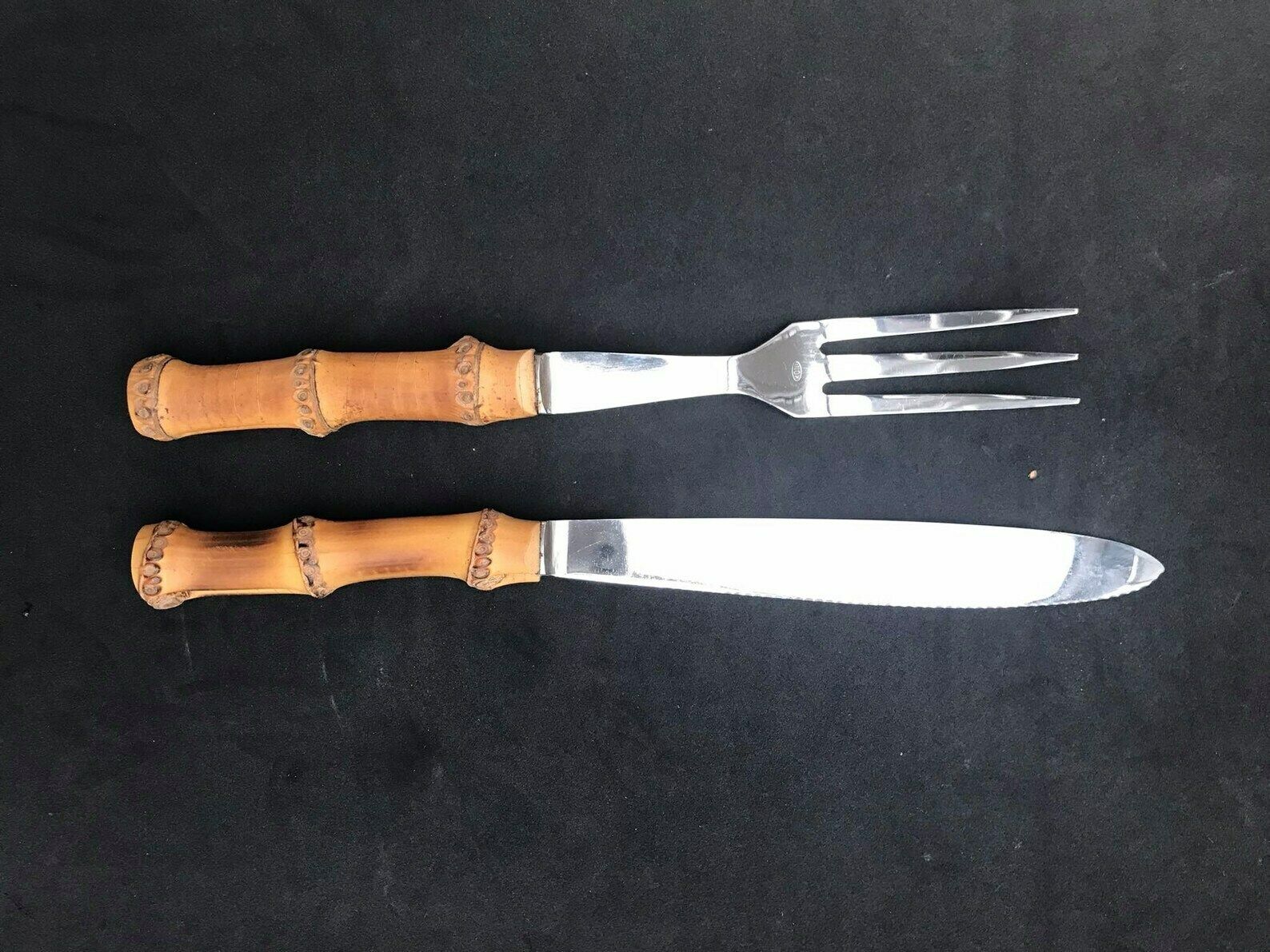 photo for sale Bamboo Flatware Set Carving Extra Large Knife Fork Extra Large Boho Chic Bohemian Tiki Folk Country Food Photography Prop Nature Tiki