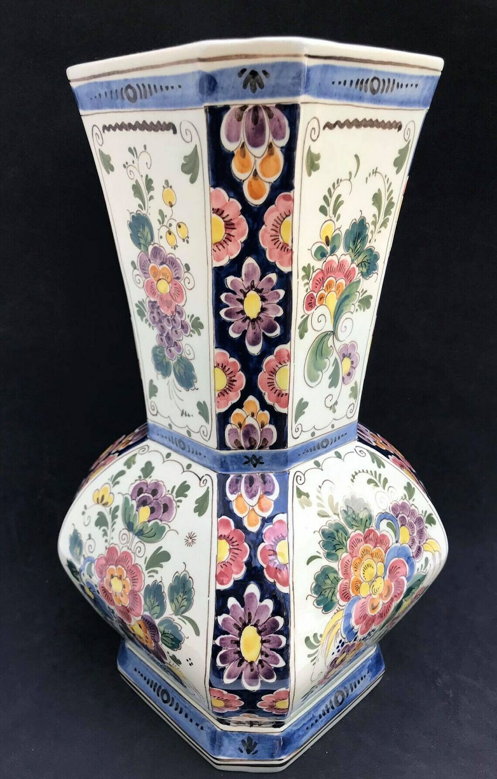 Delft Polychrome Floral Large Vase Holland Ceramic Hand Painted Signed Flower Decor Gouda Dutch Wedding Gift Holland Entrance Pottery photo 167.0