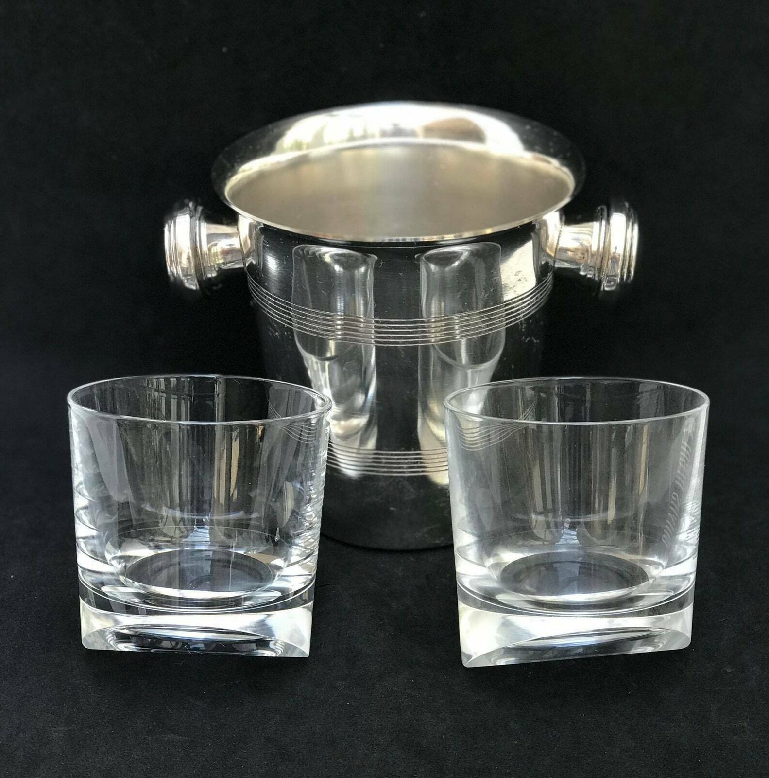 Whisky Glass Set Of 2 Ice Bucket Sliding Heavy Cristal Cut Scotch Drink Glasses Whisky Bourbon Vintage Gift For Him Dad Gift Boss Bar Cart photo 227.0