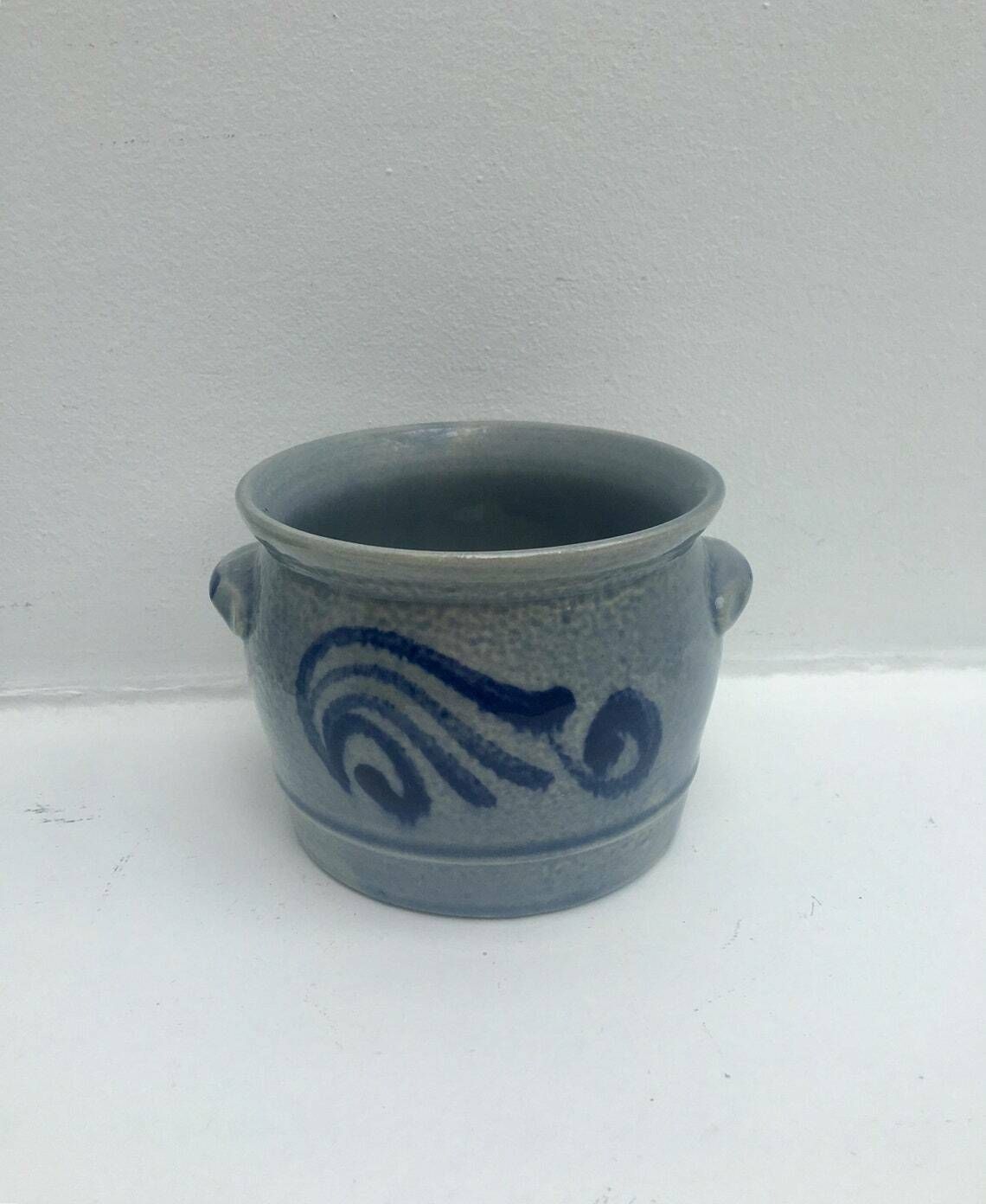 Westerwald Salt Glazed Cobalt Blue Set 3 Plant Pot Indoor Grey Plant Pot Cache Pot Outdoor Pottery, Blue Cobalt Grey Ceramic Stoneware. photo vintage