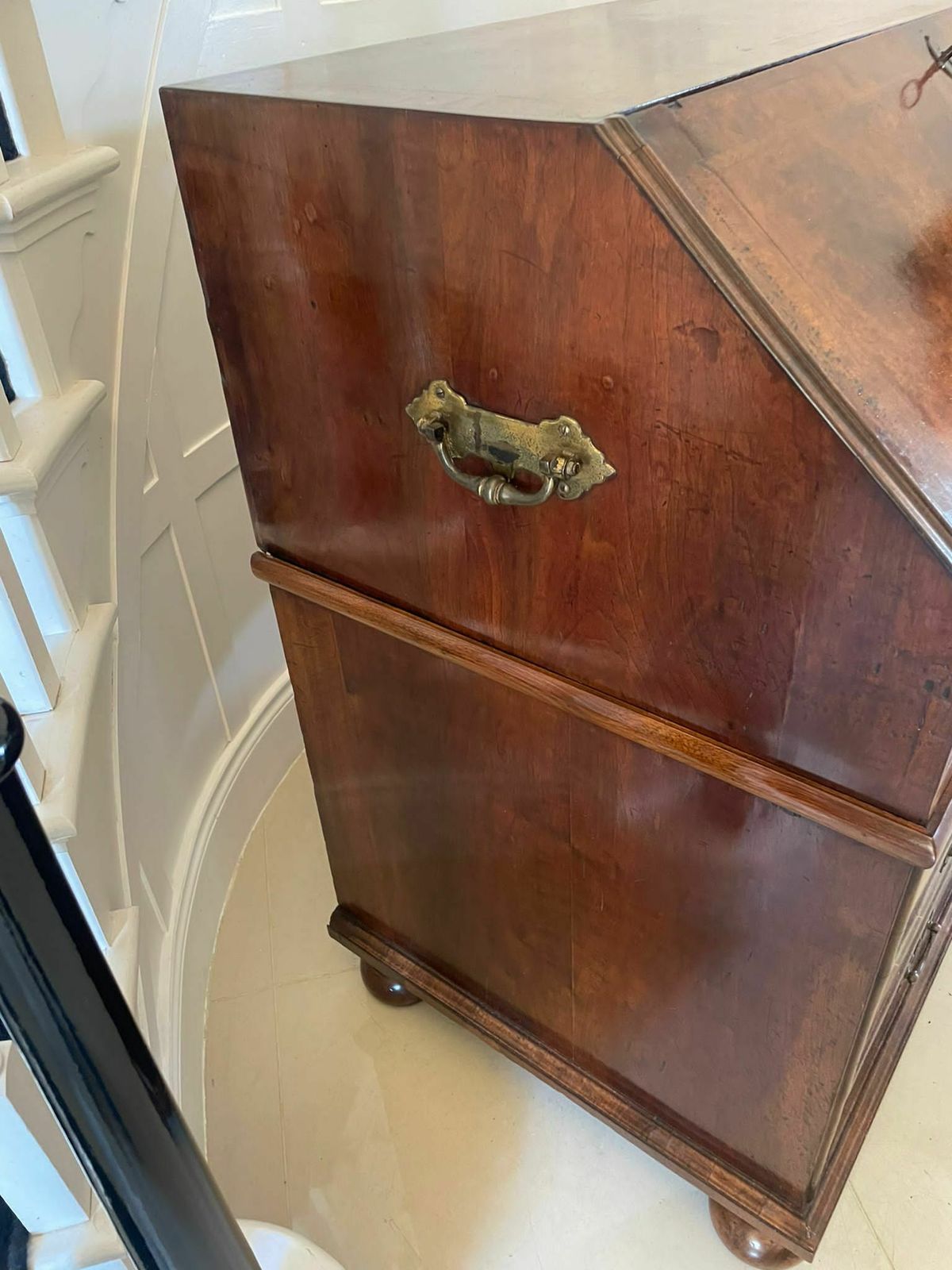 Large Antique William And Mary Burr Walnut Herringbone Inlaid Two Part Bureau photo furniture