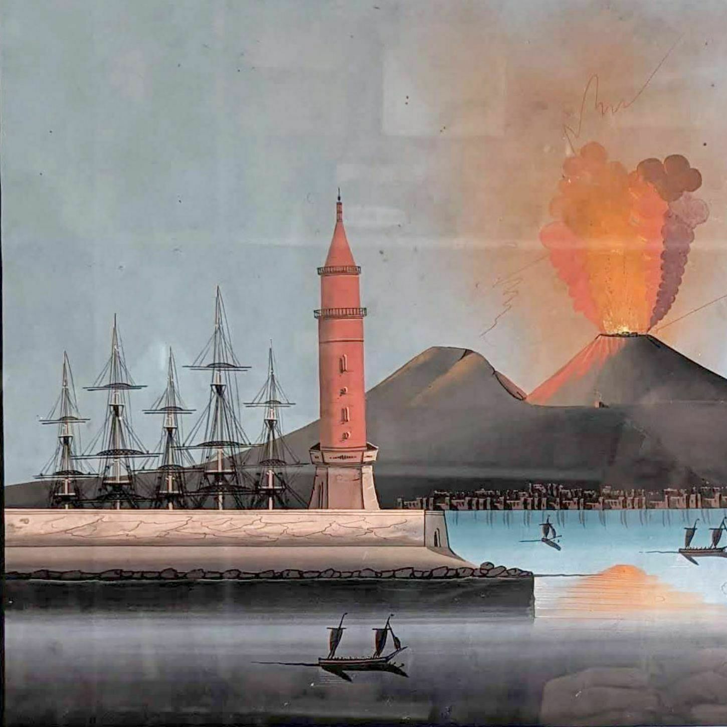 Neapolitan Gouache Eruption Of Vesuvius photo for sale