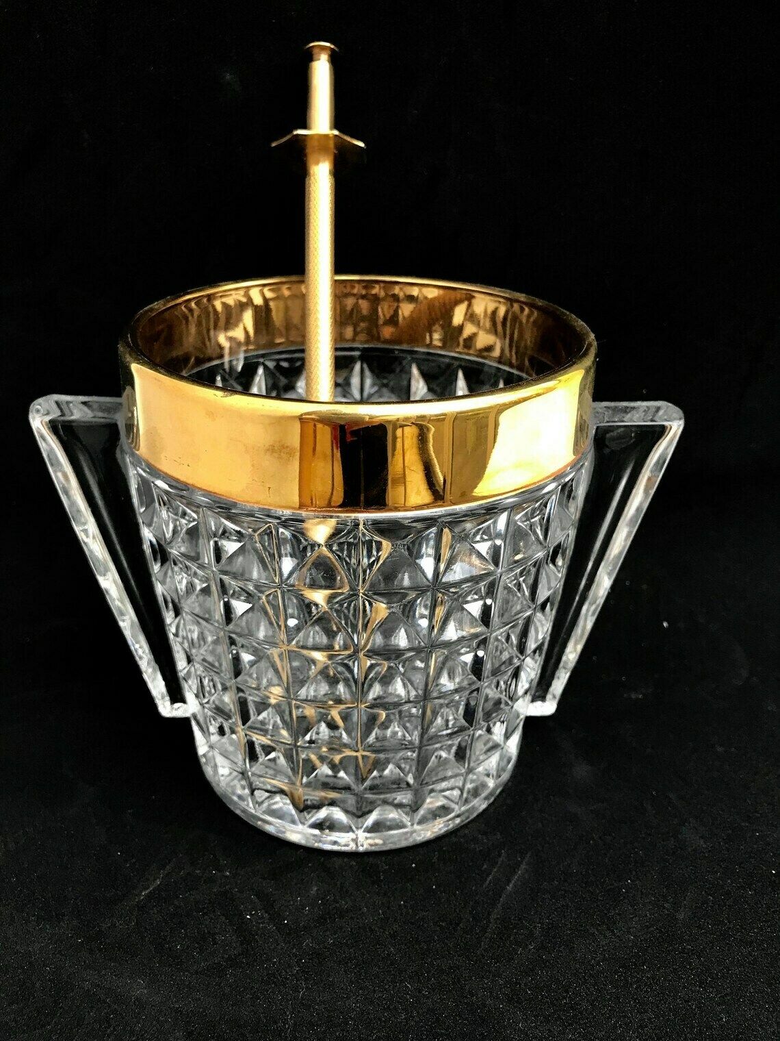 Ice Bucket Heavy Cut Crystal With Handles Mid Century Retro Bar Accessories, Mcm photo buy