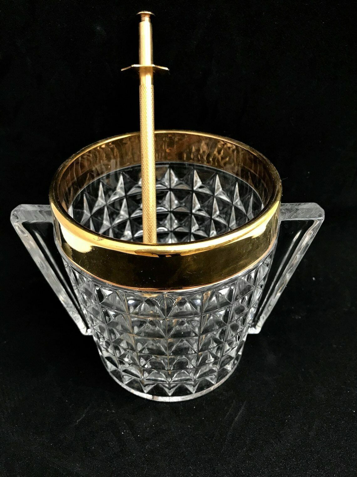 Ijsemmer Van Zwaar Geslepen Kristal Met Handvatten – Mid Century Retro Baraccessoire, Mcm photo vintage