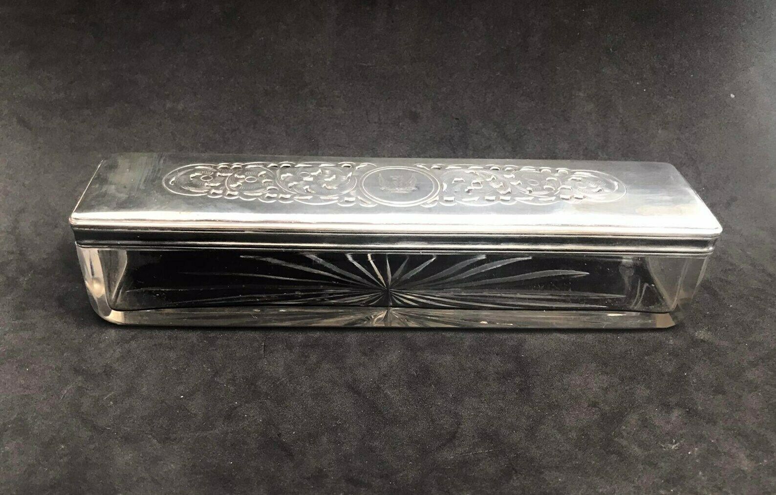 Rectangular Box Cut Crystal And Silver Plated Lid Decorated Cover Vanity Box, Cufflinks Box Ring Box Vanity Decor Dresser Ornament Gift Him photo 99.0