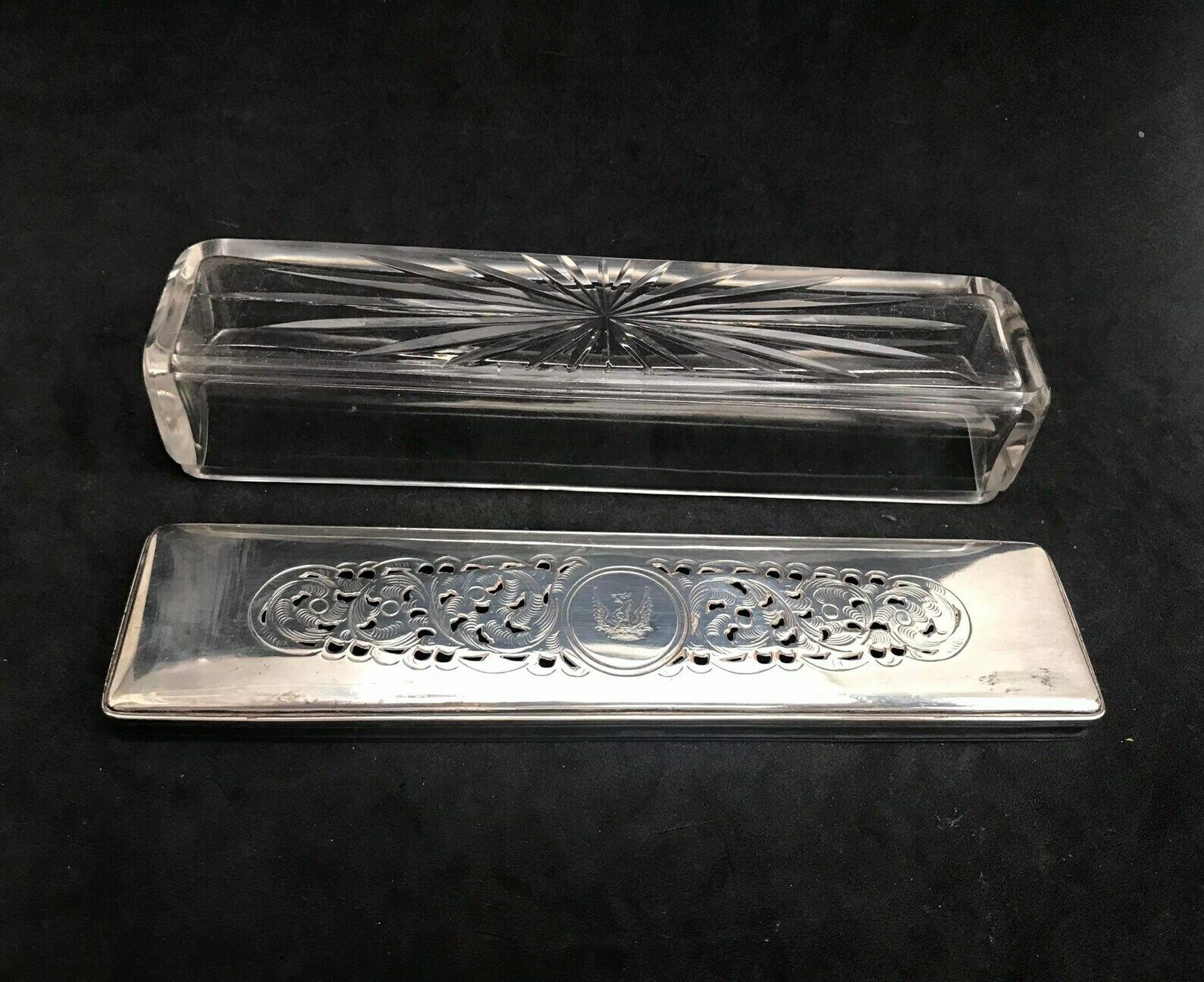 photo furniture Rectangular Box Cut Crystal And Silver Plated Lid Decorated Cover Vanity Box, Cufflinks Box Ring Box Vanity Decor Dresser Ornament Gift Him