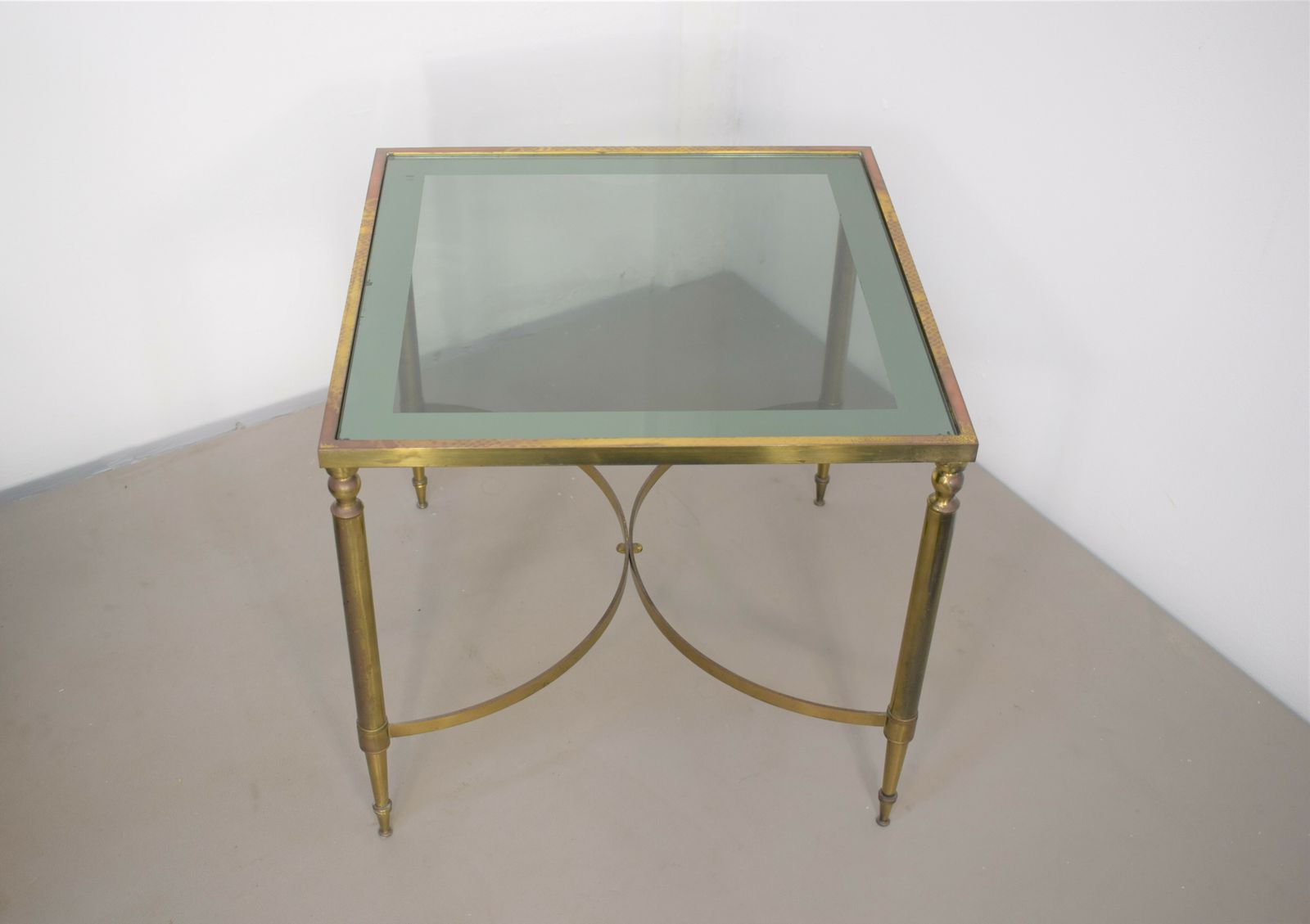 Italian Coffee Table, Brass And Smoked Glass, 1950s photo Furniture