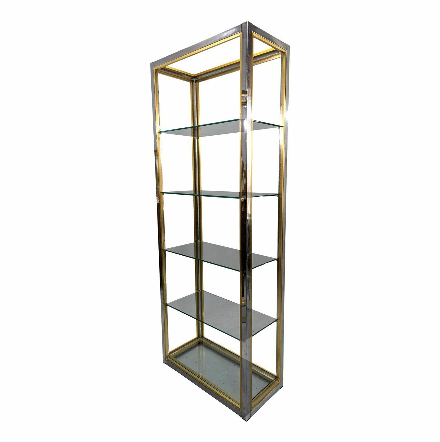 Renato Zevi Pair Of Vintage Design Shelves 1970 Chrome And Gold photo furniture