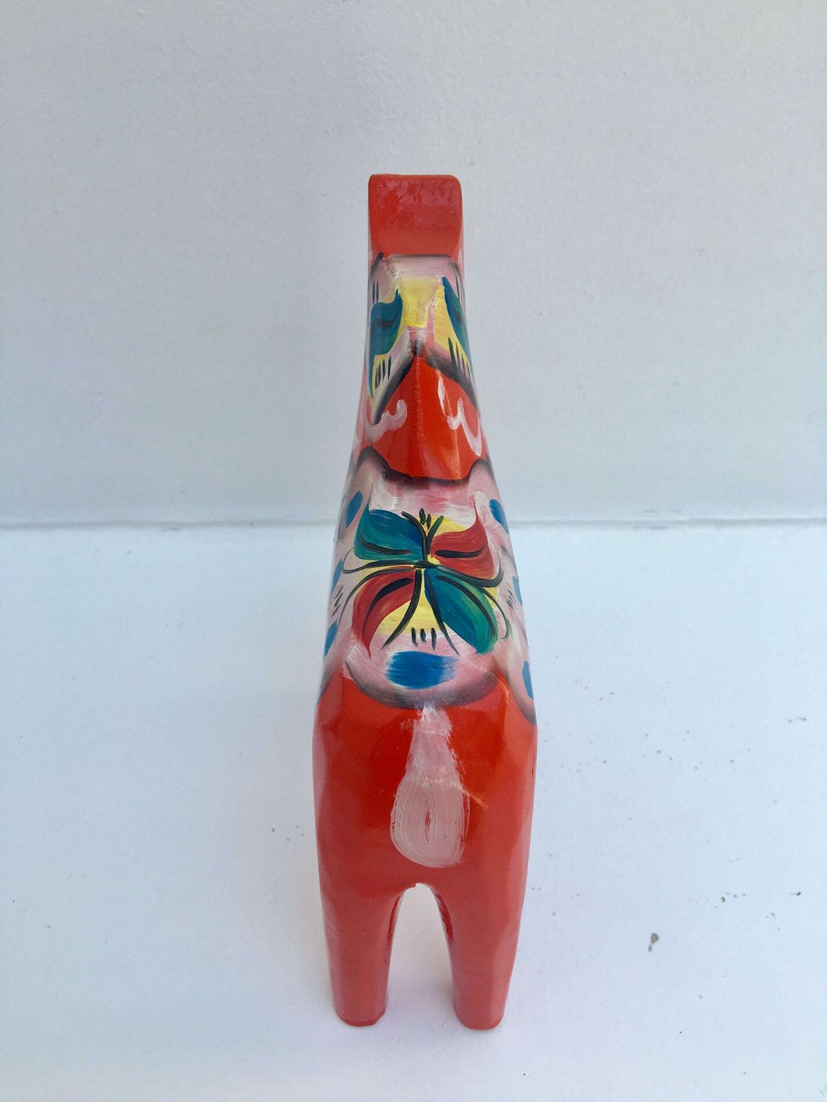 Dala Horse Wooden Figurine Swedish By Nils Olsson 15 Cm Original Sticker Scandinavian Modern Hand Painted Scandinavian Design Red Wood photo Art