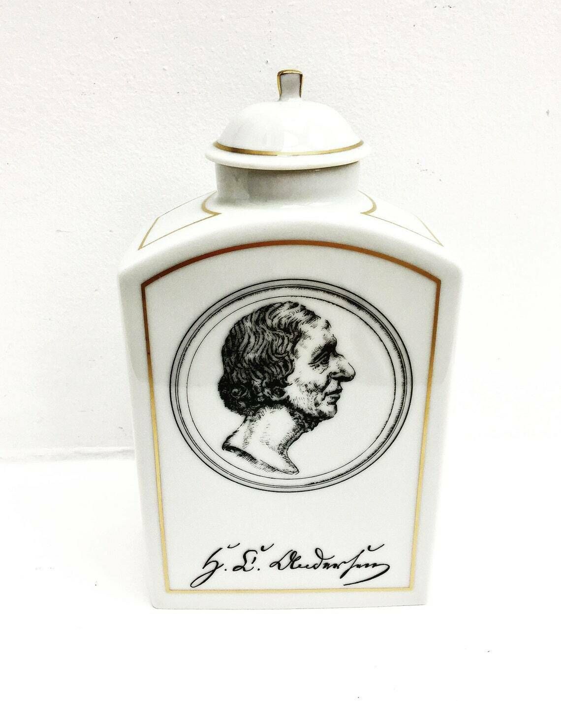 Tea Caddy Bing & Grondahl B And G White Porcelain Canister Hans Christian Andersen Tea Caddy Denmark Danish Design Gift For Her Gold Trime photo furniture