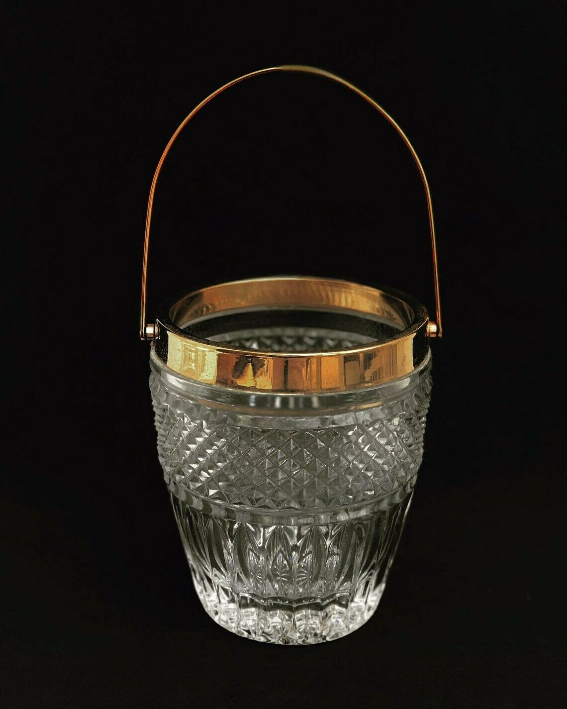 Ijsemmer Van Zwaar Gegoten Glas – Frans, Met Vergulde Metalen Handgrepen – Mid Century Barware, Mixologie Accessoires, Barkast, Hollywood Regency, Man Cave, Cadeau photo furniture