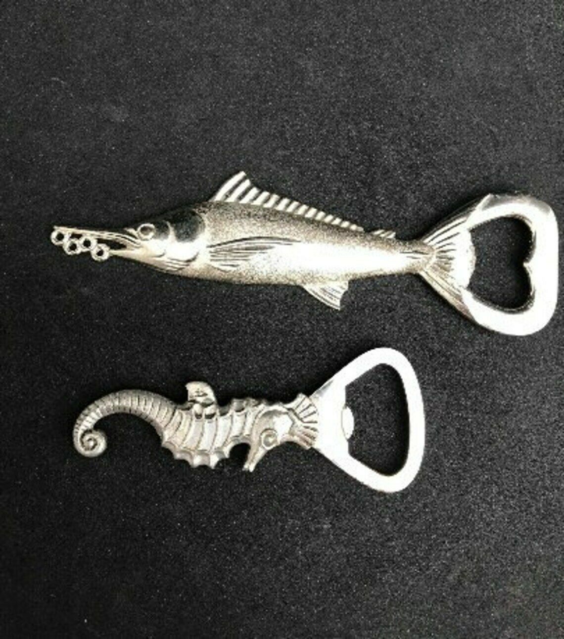 Bottle Opener Set Sturgeon And Seahorse Metal Fish Shaped Beer Opener Set Man Cave Decor Fisherman Gift Fathers Day Gift Bar Accessories 60s photo furniture