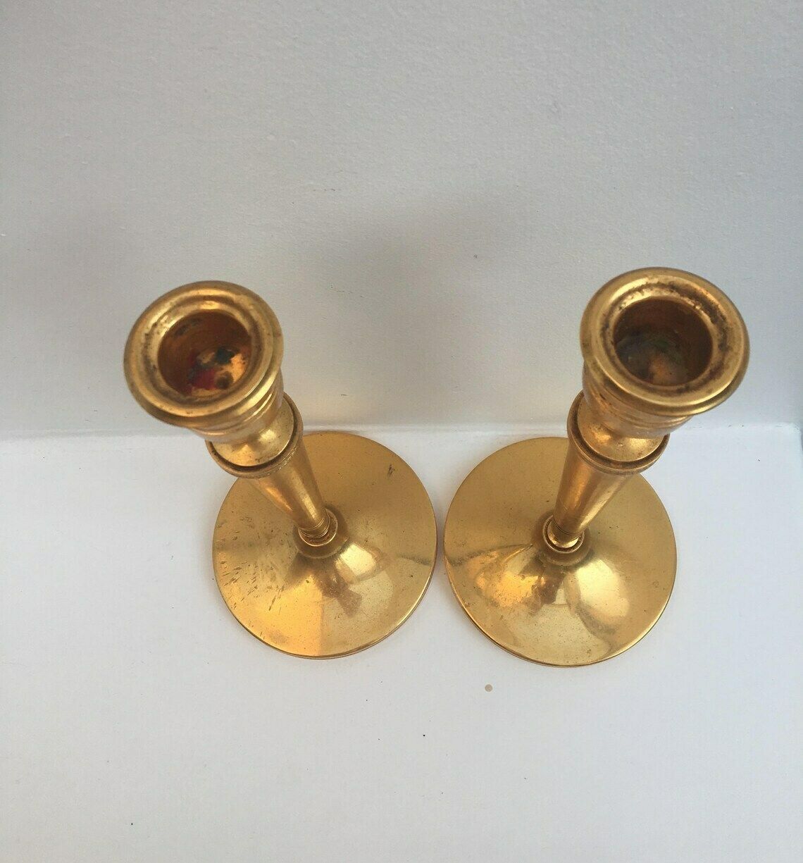 Golden Candlestick Pair Of Heavy Cast Golden Art Deco Candle Holder Holiday Orfèvrerie Delheid Hollywood Regency Wedding Decor Gold Accent photo buy
