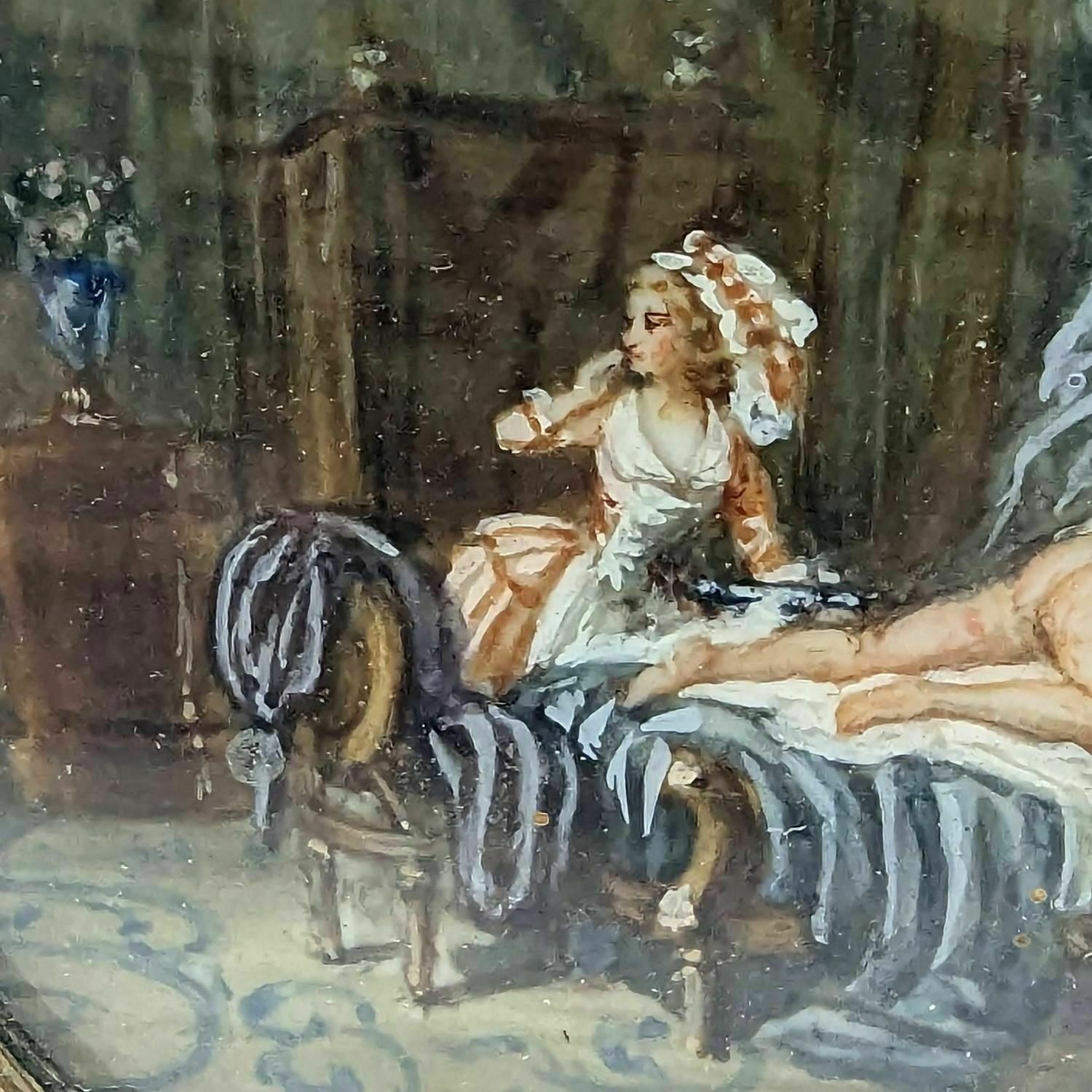 Painted Medallion Intimate Scene The Enema Of Madame Late 19th Century photo for sale