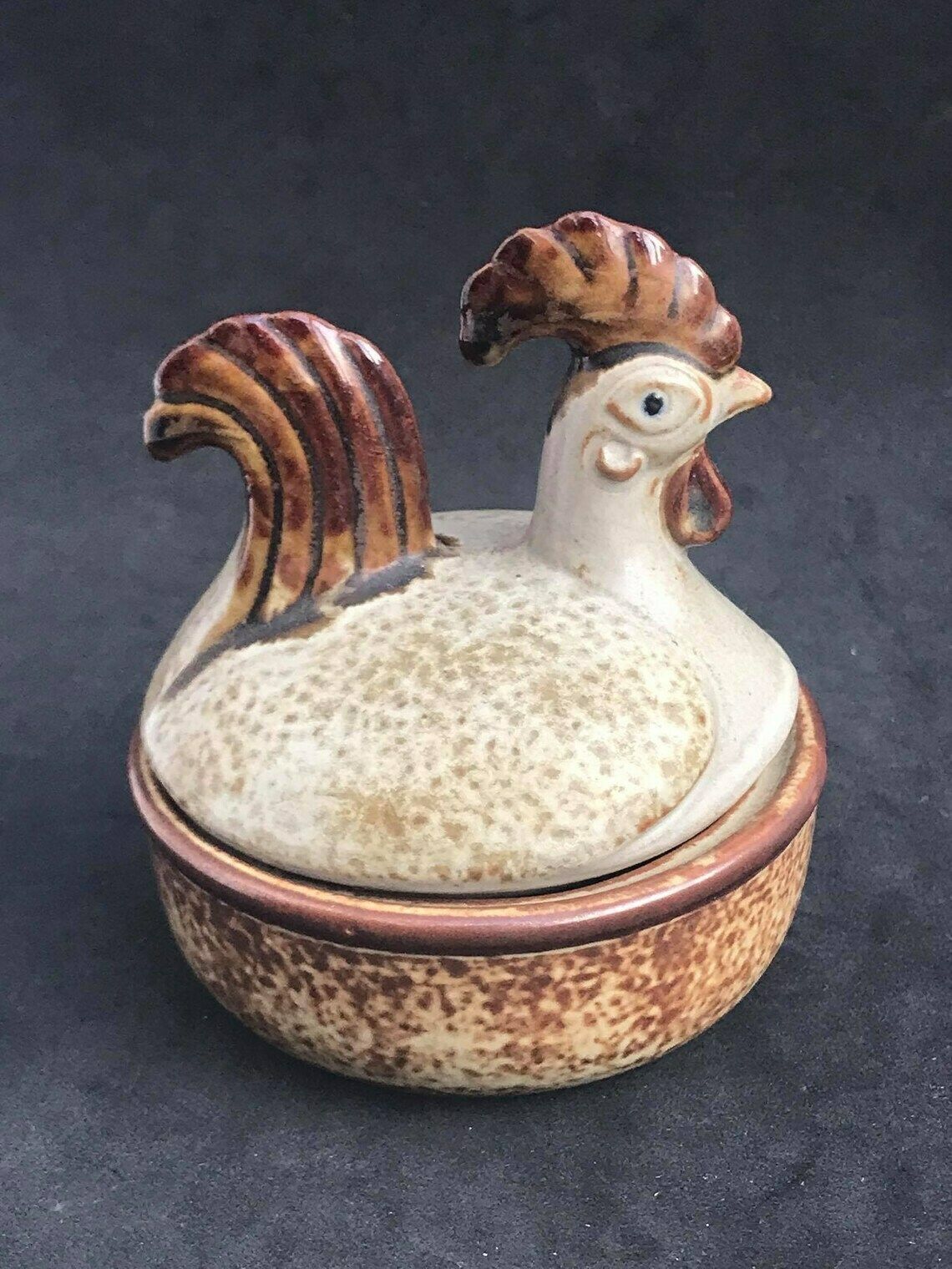 Danish Ceramic Hen Box Chicken Figurine Brown Ceramic Mid Century Modern Country Side Decor Soholm Kitchen Collectible Scandinavian Decor photo furniture