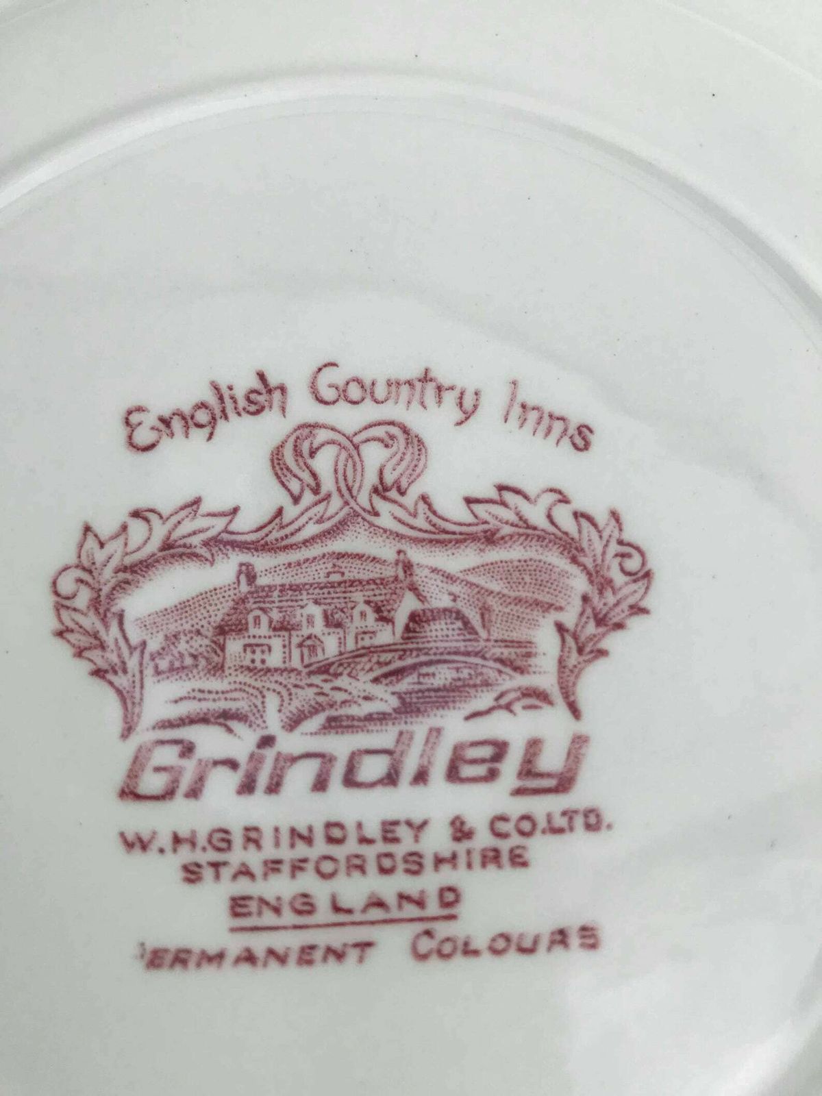 photo for sale Red Transferware Vintage Grindley English Country Inns Side Plate Salad English Country