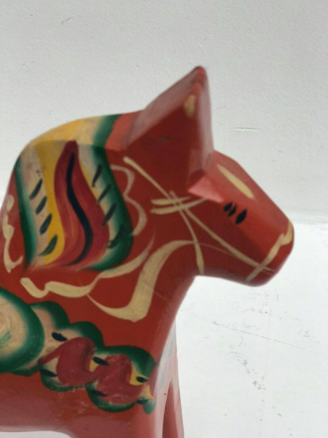 Dala Horse Wooden Figurine Swedish Nils Olsson 17 Cm Original Sticker With Fabric Scandinavian Hand Painted Scandinavian Design Red Wood photo buy