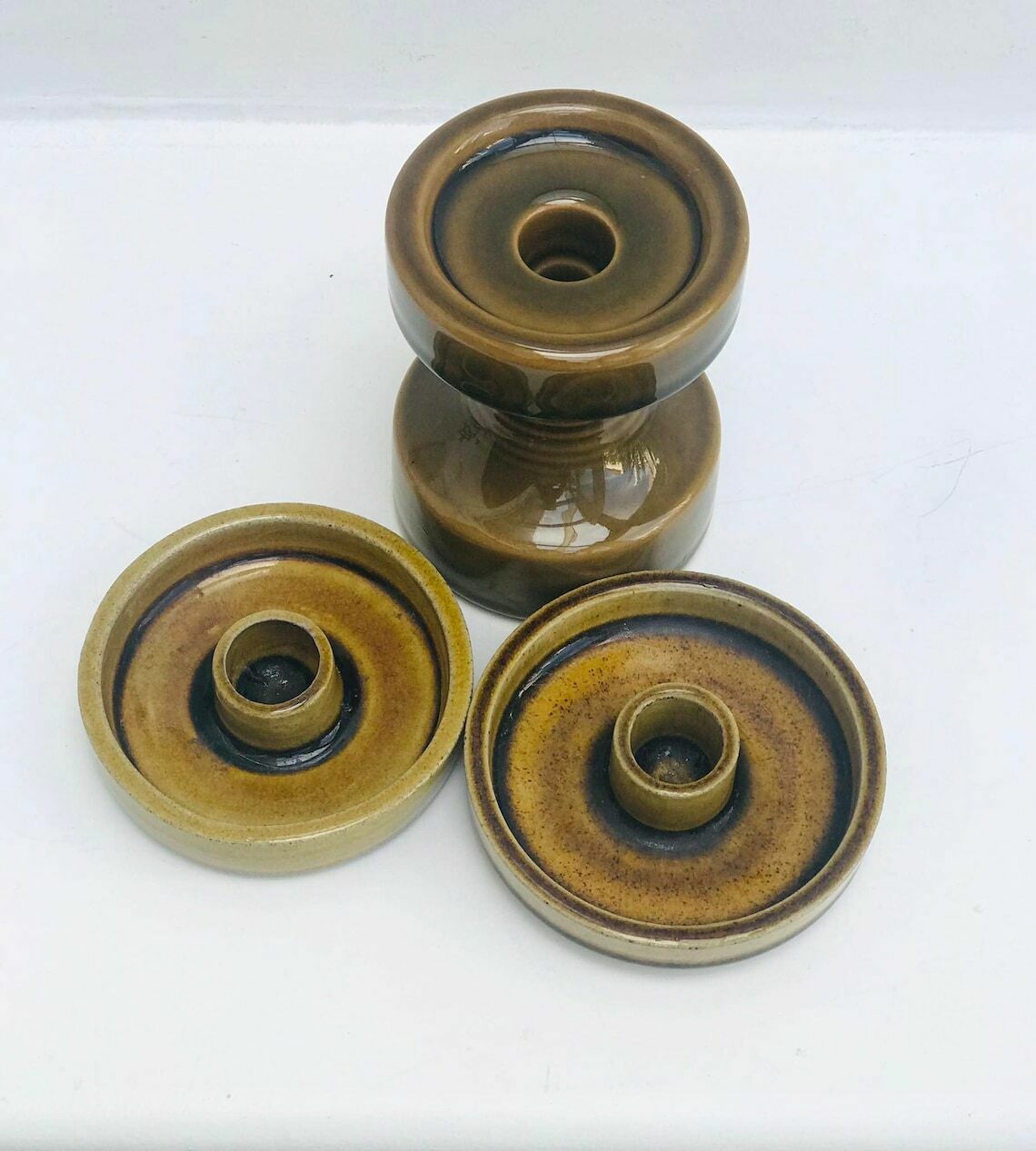 Candle Holder Set Glaze Ceramic Danish Design Nils Kahler Ochre Kähler Candle Holder Tealight Votive 1970s Century Modern Minimalist Decor
