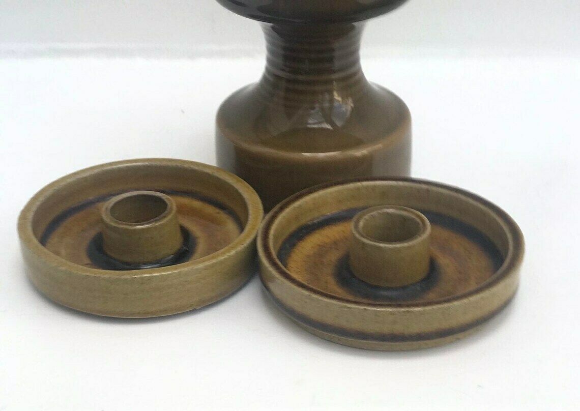 Candle Holder Set Glaze Ceramic Danish Design Nils Kahler Ochre Kähler Candle Holder Tealight Votive 1970s Century Modern Minimalist Decor photo for sale